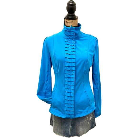LUCY Royal Blue active workout track jacket thumb hole pleated lapel/back MEDIUM - Picture 1 of 8
